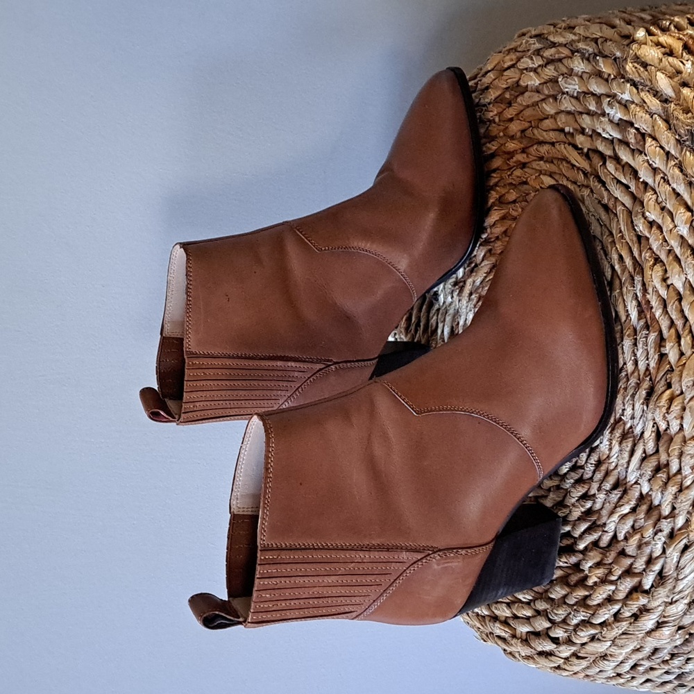 Boden Womens Chesnut Brown Leather Pull-On Ankle Booties 3" Heels‎ EU40/US9.5